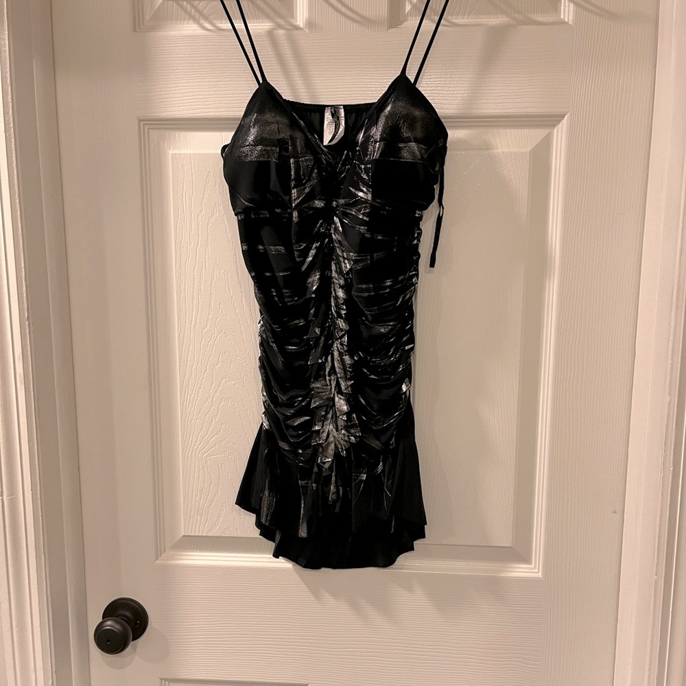 Black and silver with ruffles dress